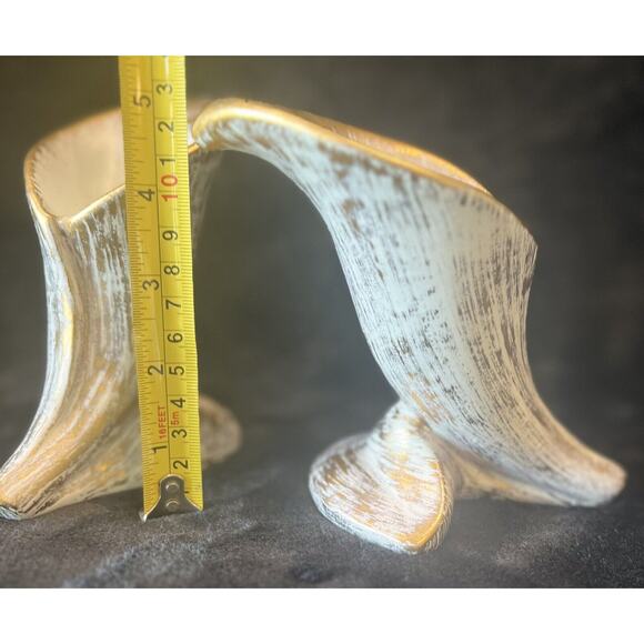 Set 2 Vintage MCM Haeger Tweed Calla Lily Candle Holder Vase 22K Gold Trim Pair - Picture 14 of 16